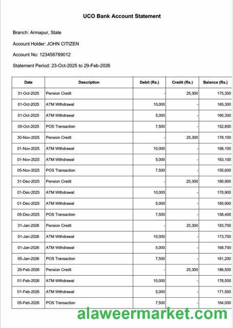 India UCO Bank account statement Word and PDF template